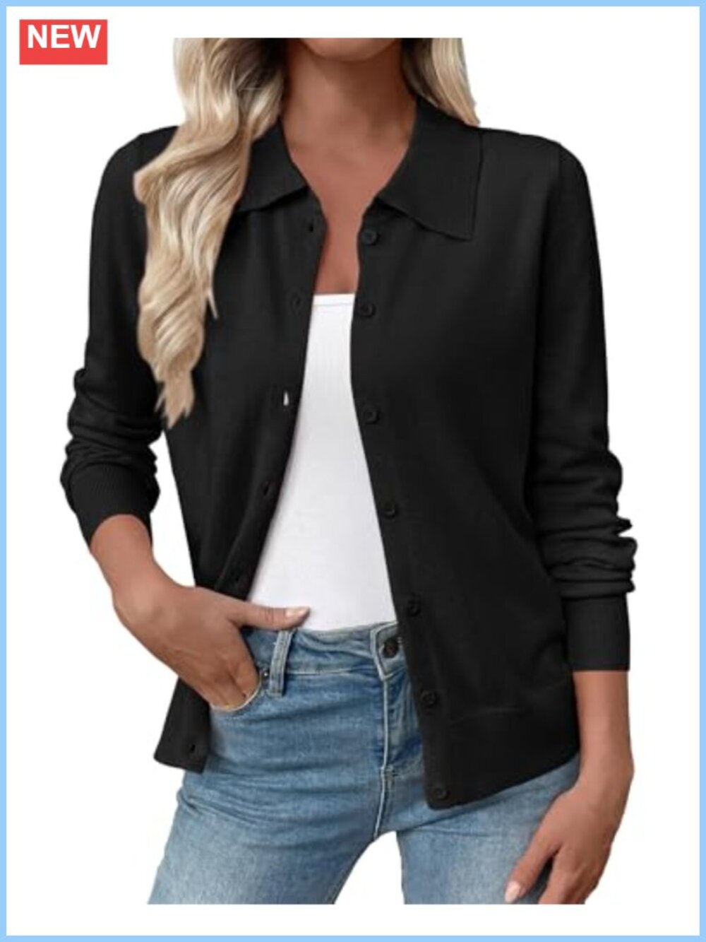 Womens Collared Button Down Open Front Cardigan Sweater